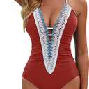 BMJL Women's Sexy One Piece Swimsuit Ruched Tummy Control Bathing Suit Plunge Color Block Swimwear (Medium, Black)