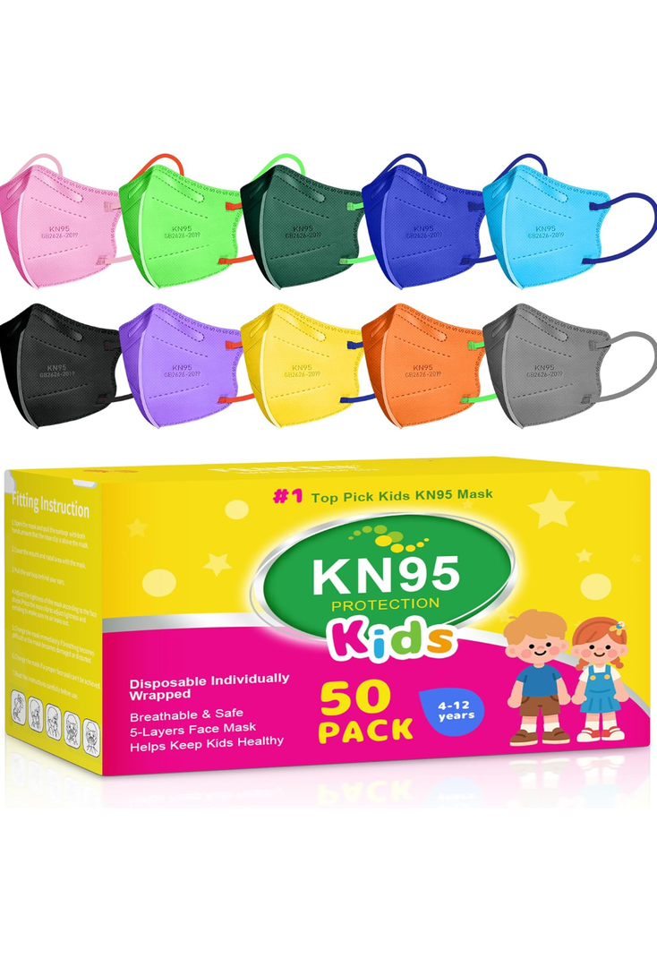 50 Pack KN95 Kid Masks Children Small Size Kids Breathable, Packaging May Vary