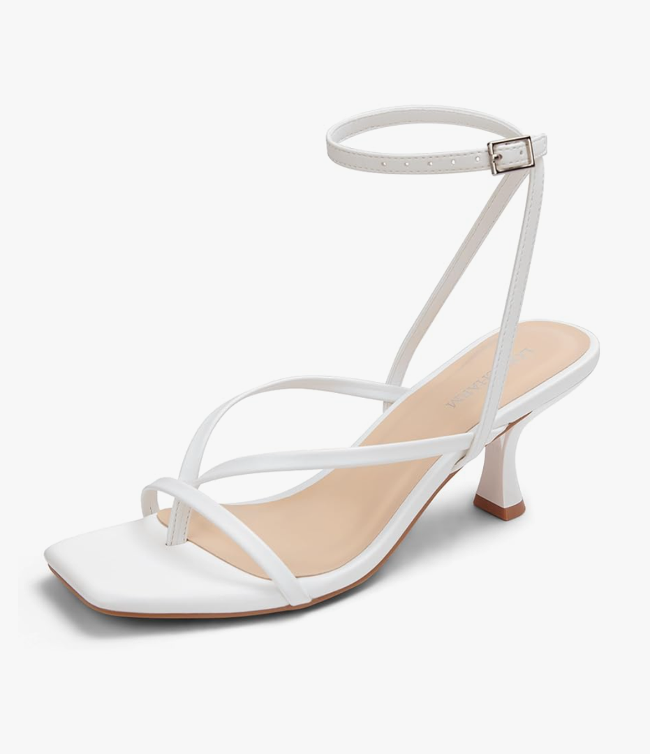 Women's Kitten Heel Strappy Open Square Toe Thong Ankle Strap Heels for Wedding 6