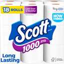 Scott 1000 Toilet Paper, 18 Rolls, Septic-Safe, 1-Ply Toilet Tissue
