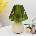 Tiffany Style Stained Glass Mushroom Table Lamp, Cute Small Bedside Night Light for Bedroom Living Room, Unique Aesthetic Home Decor Gift for Girls Women Birthday (Green)