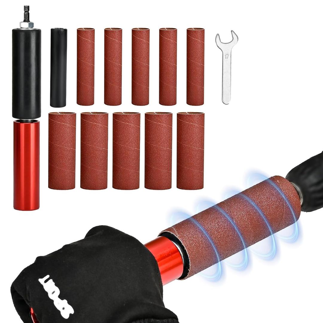 Hand-Held Rubber Sanding Drum for Drill - 4-1/2" x 1-1/2" and 4-1/2" x 1", Spindle Sander Adapter for Power Drill, Drum Sanding Sleeves for Wood and Metal