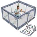 Suposeu Baby Playpen with Mat, Portable Baby Play Yard for Toddler, Safety Baby Gate playpen with Soft Breathable Mesh, Indoor and Outdoor, Large Kids Activity Centery (50 Inch, Grey)