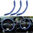 Mandark 3PCS Carbon Fiber Car Steering Wheel Cover, Anti-Skid Leather Vehicle Segmented Steer Wheel Protector, Auto Interior Protection Guard Accessories, Universal for Most Cars (Blue)