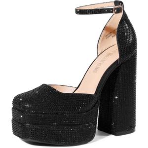 DREAM PAIRS Womens High Chunky Platform Closed Toe Block Heels Square Toe Ankle Strap Dress Wedding Party Pumps Shoes Aurelia