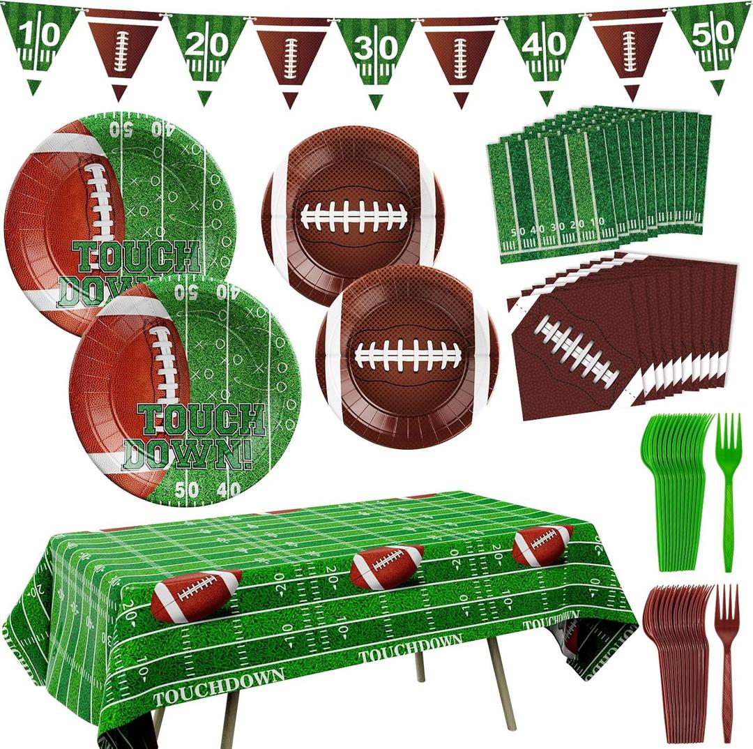82 PCS Football Plates Party Decorations Supplies: Football Themed Plates and Forks - Football Plates for Football Sports Game Day Boy Birthday Party82 Pack
