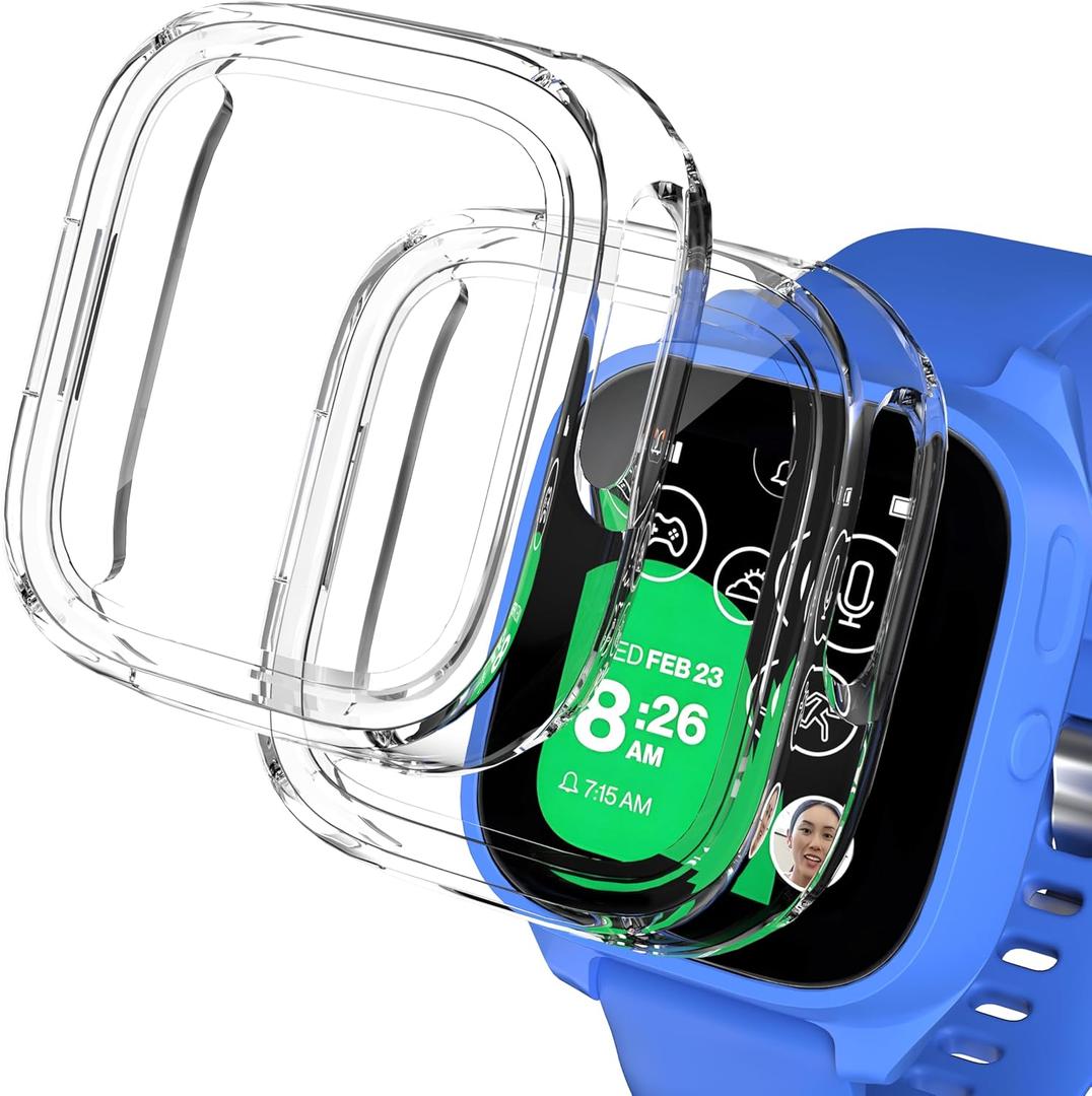 Case Compatible for Gizmo Watch 3 Adventure Screen Protector for Kids, Hard PC Overall Protective Bumper Tempered Glass Cover Accessories for Verizon Gizmo Watch 3 Adventure,Clear+Clear