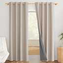 NICETOWN Oatmeal Vintage Open Linen Weave Flax Thermal Curtains, 100% Blackout Curtains 84 inches Long for Dining Room, Soundproof Window Treatment Drapes for Hall Room, 52" Wide Per Panel, Set of 2