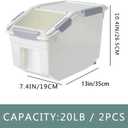 20Lbs 2 Pack Food Storage Container with Scoop, Airtight Rice Storage Bins Flour Containers Pet Food Dispenser with Handle & Wheels, Plastic Kitchen Pantry Organization for Cereal Baking Supplies