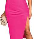 Pink Queen Women's 2 Piece Crew Neck Sleeveless Ribbed Tank Top Bodycon Slit Midi Skirt Outfit Dress Set (S)