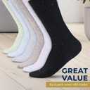 Pembrook Ribbed Knit Bamboo Viscose Diabetic Socks - 6 Pairs Crew Neuropathy Socks for Women | Diabetic Socks for Women