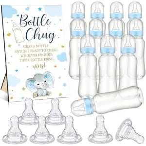 TrelaCo Blue Elephant Cool Baby Shower Games Bottle Chug Sign Wooden Elephant Theme Gift Sets Gender Reveal Party Favors and 6 Pcs Baby Bottle Shower Favor for Games Gender Reveal