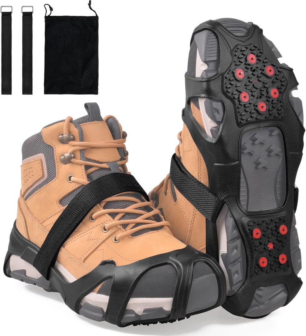 Ice Cleats Tungsten Crampons, Anti Slip Shoes Grippers with Reflective Heel, Ice Snow Cleats for Shoes and Boots Men Women Slip-on Overshoes Stretch Footwear (X-Large(10-13 men/11.5-14 women))