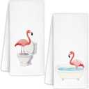 Pink Flamingo Hand Towels Set of 2, Flamingo Bathroom Decor, Pink Flamingos Gifts Decorative Hand Towels for Girls Bathroom Washroom, Tropical Bird Kitchen Towels, 16x24 Inch