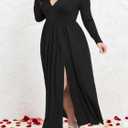 SILUI Women's Summer Dress Western Sexy Double High Slit Deep V Neck Plus Size Sundresses Thigh Split Maxi Club Party Dresses (Black)