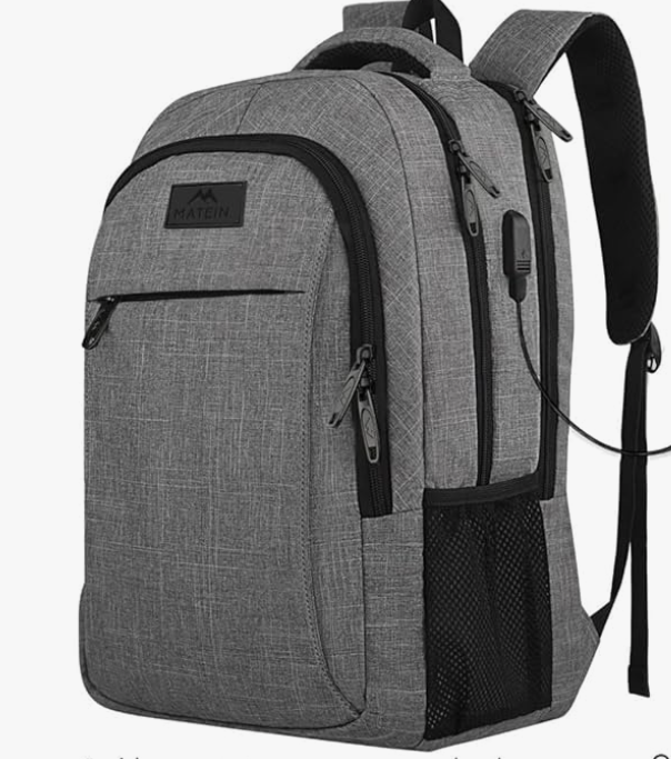 MATEIN Travel Laptop Backpack, Business Anti Theft Slim Sturdy Laptops Backpack with USB Charging Port, Water Resistant College School Computer Bag Gift for Men & Women Fits 15.6 Inch Notebook, Grey
