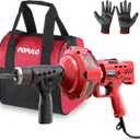 POPULO 120V Auto Feed Drain Auger,23 FT Drain Snake Suitable For 3/4"-2" Pipes For Unclogging Sinks,Shower Floor Drain and Outdoor Drain Pipe.Plumbers Snake Cleaner Include Glove,Cloth Bag