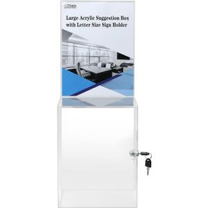 Large Acrylic Suggestion Box with Letter Size 8.5x11 Sigh Holder, Ballot Donation Box Money Storage Container for Voting, Charity, Ballot, Contest, Suggestions (Clear Acrylic)