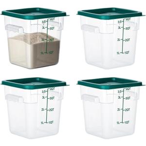 BIEAMA 4 Pack Food Storage Containers with Lids, 4 Quart Square Commercial Food Containers, NSF, Polycarbonate, Clear