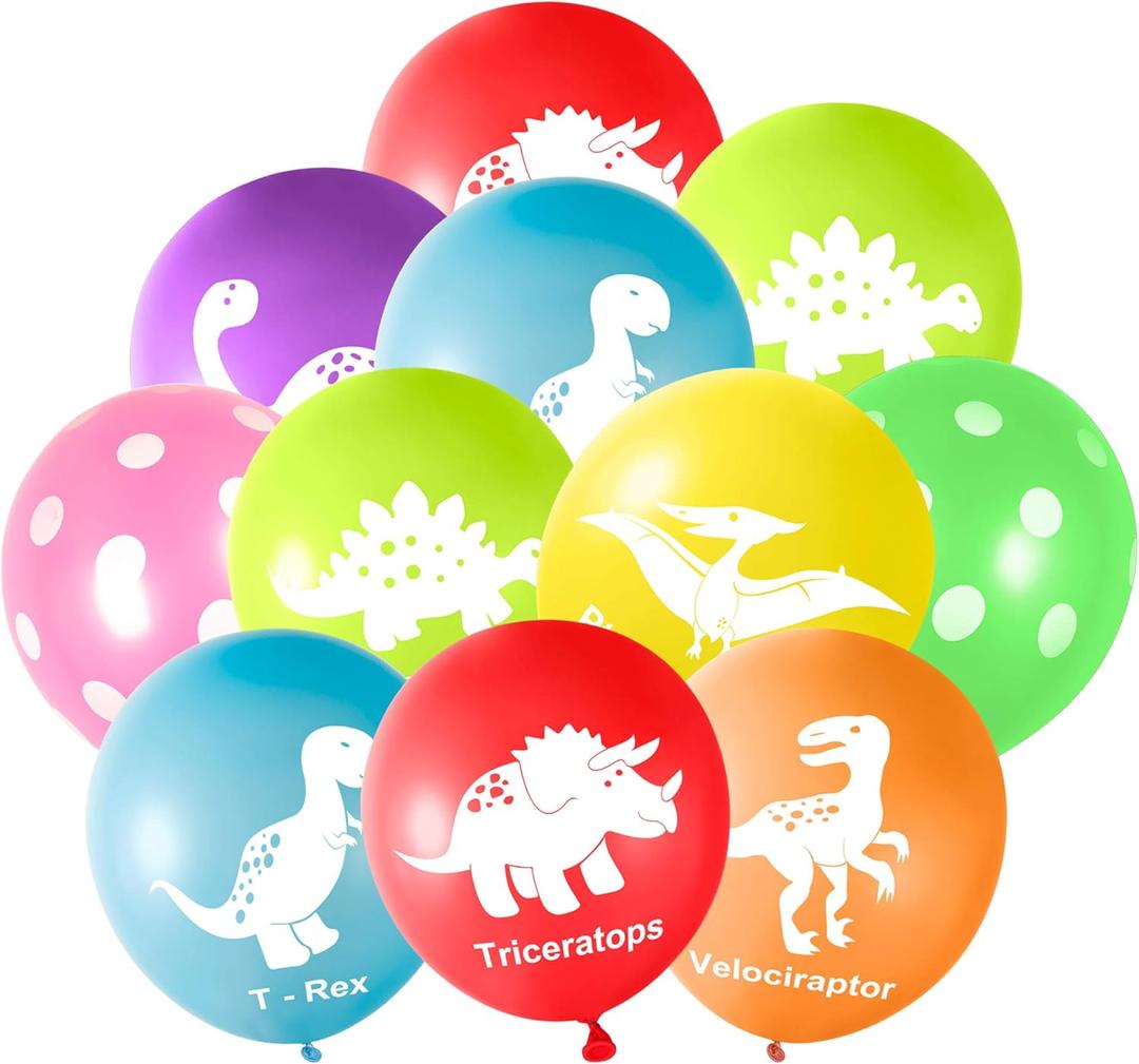 FEPITO 32 Pieces 12" Dinosaurs Balloons Dinosaur Latex Balloons for Dinosaur Party Decorations, 8 Colors