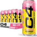 C4 Performance Energy Drink | Strawberry Blast | Zero Sugar Carbonated Preworkout Energy | 200mg Caffeine with Beta Alanine | 16 Fl Oz (12 Pack) (EXP 03/31/27)