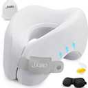 jiaao Memory Foam Neck Pillow for Travel & Airplanes, Adjustable Travel Pillow for Long Flights & Road Trips, Includes Eye Mask, Earplugs & Bag