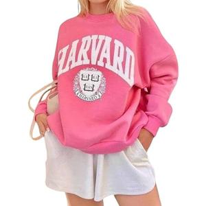 Womens Graphic Sweatshirts Oversize Crewneck Sweatshirt Long Sleeve Drop Shoulder Fleece Pullover, Size M, Pink