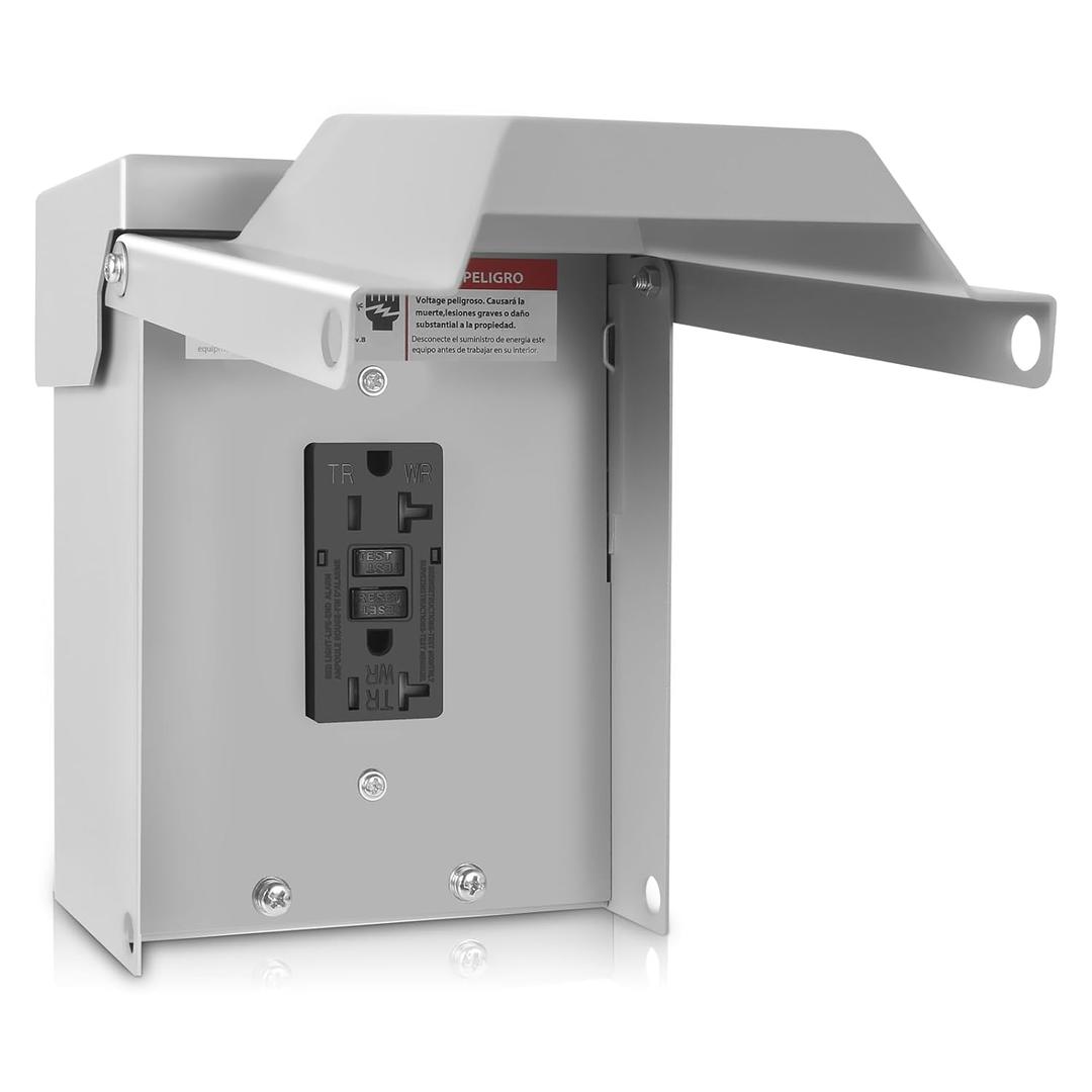 Outdoor Electrical Outlet Box, 20 AMP WRTR GFCI Receptacles, Weatherproof Metal Outdoor Electrical Outlet Box, Waterproof 3R Cover