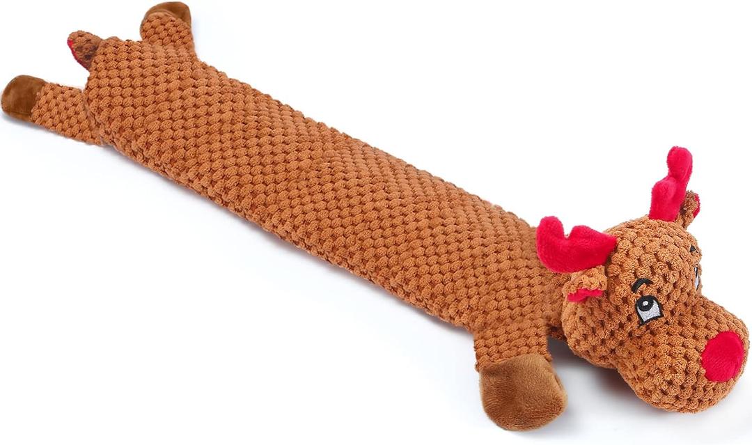 Senneny No Stuffing Dog Christmas Toys with Squeakers, Crinkle Xmas Plush Dog Toys for Large Medium Small Dogs, Durable Interactive Dog Toys for Puppies, Reindeer