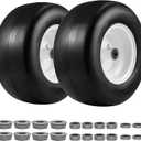 13x6.50-6 Lawn Mower Tire and Wheel Flat Free 2 PCS, Solid Smooth Zero Turn Lawn Mower Front Tire Assembly, 3/4" Bearings Pre-assembled, 4"-6.2" Centered Hub and Extra 5/8" & 1/2" Bushings, 12.8 inches