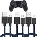 TALK WORKS Micro USB Controller Charger Cable for PlayStation 4-6-Foot Long Braided Heavy-Duty Fast Charger Cord for PS4, Blue-Black (3 Pack)