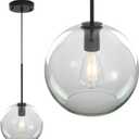 Modern Globe Pendant Light Fixtures, Mid-Century Glass Globe Flush Mount Ceiling Light, Rustic Light Pendant Lights Kitchen Island Dinning Hanging Pendant Light ﻿ (Black-Clear, 20cm/8”)