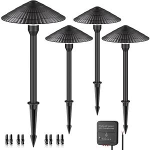 LED Low Voltage Landscape Lights 5W 2700K Warm White Cast-Aluminum Dusk to Dawn Timer Pathway Lights 12-24V IP66 Waterproof Landscape Path Lighting for Walkway Garden Yard 4 Pack