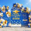 WovWeave Graduation Arch Backdrop Stand Cover Set of 3-4ft 5ft 6ft Grad Arch Cover Photo Booth Backdrop Decorations for Graduation Party Decor Supplies(Blue Gold,Congrats)
