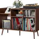 Large Record Player Stand, Vinyl Record Player Stand with Storage, Turntable Stand with Record Storage, with Wood Legs, Holds Up to 350 Albums for Living Room, Bedroom, Office, etc (Walnut Brown)
