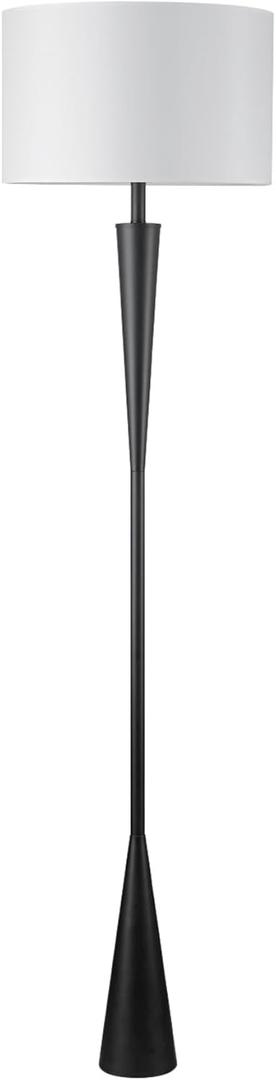 Globe Electric 67224 70" Floor Lamp, Matte Black Finish, White Fabric Shade, Modern Tapered Frame, E26 Base, Contemporary Living Room and Bedroom Lighting