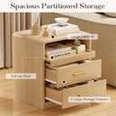 20 Wide Modern Nightstand with Charging Station,2 Drawer End Table with Pull-Out Shelf,Curved Profile Design,Wood Side Table for Bedroom, 15.7 inches x 19.6 inches x 21.6 inches
