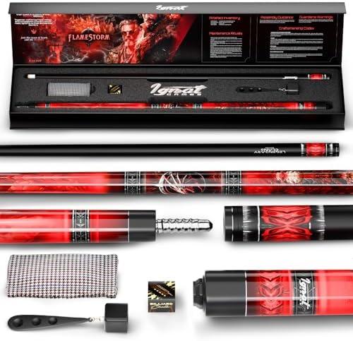 IgnatGames 2-Pieces Pool Cue Stick - 58" Premium Canadian Maple Billiard Pool Sticks for Adults with New AirStrike® Shaft and Premium Case + Billiard Accessories 2in1 Pocket Chalker & Tip Shaper