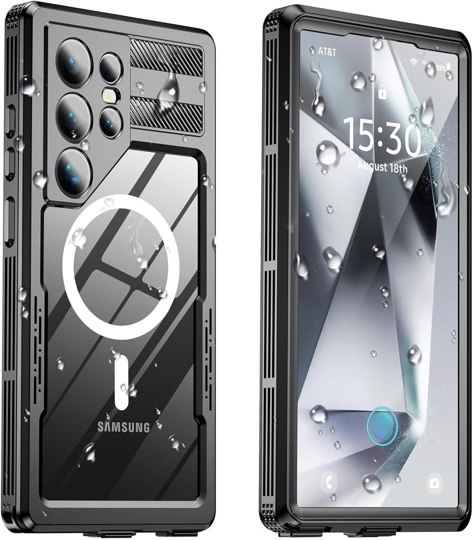 for Samsung Galaxy S24 Ultra Waterproof Case, [Fit for Magsafe] [IP68 Water Proof] [Built-in Screen Protector], Magnetic Heavy Duty Military Grade Rugged Phone Case for S 24 Ultra 6.8", Black