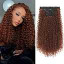 FLUFYMOOZ Clip in Hair Extensions, 20" 4PC 100 Pure Protein Silk Hair Extensions for Black White Women Long Soft Curly Hair Extension Hairpiece(Copper Red)
