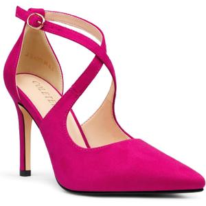 COLETER Womens 4" Pointed Toe D'Orsay Pumps Stilettos High Heel Crossed Ankle Strap Dress Shoes (10.5, Hot Pink Suede)