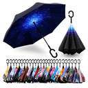 SIEPASA 49/56 Inch Inverted Reverse Upside Down Umbrella, Extra Large Double Canopy Vented Windproof Waterproof Stick Golf Umbrellas with C-shape Handle.