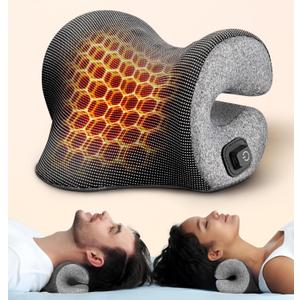 3s Heated Neck Stretcher for Pain Relief, Graphene Heating Pad, Odorless Neck Cloud Cervical Traction Device Chiropractic Pillow for Shoulder, Christmas Gifts for Women, Men, Mom, Dad (Light Gray)