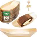 100-Pack Wooden Disposable Plates 7 IN Boat Plates Food Trays Disposable Dessert Plates Disposable Food Boats for Party Weddings Picnic (Actual Size Used: 3.94" D x 2.28" W x 0.79" H)
