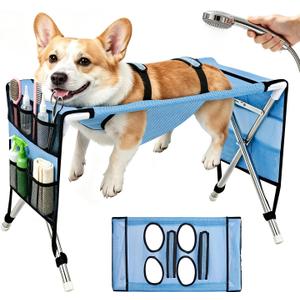 Dog Bath Hammock with Stand, Foldable Pet Grooming Sling for Dogs and Cats