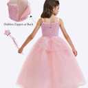 Kids Pink Witch Costume for Girls Bubble Dress Pink Mesh Sequin Outfits with Accessories 150