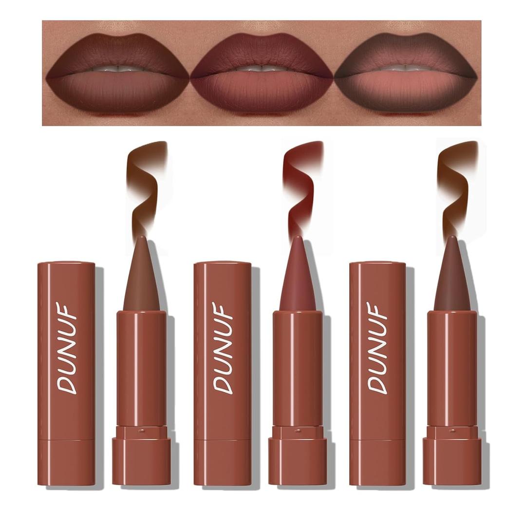 3Pcs Gradient Lip Liner and Lipstick, Matte Finish with Nude Colors Contour Lip Pencil, 2-in-1 Plump Lip Liner High Long Lasting Pigmented Lipstick Lip Makeup