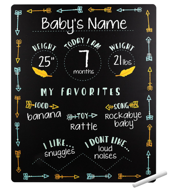 Tiny Idea’s Arrows Baby Milestone Chalkboard, Gender-Neutral Baby Photo Prop, Baby Décor Accessory, Black