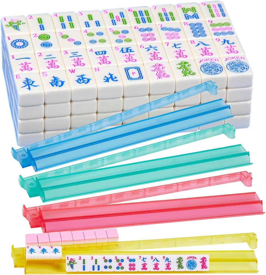 YANMEIYA American Mahjong Tile Set 166 Mahjong Tile Set 1.2-inch American Mahjong Set with 4PCS Mahjong Racks with Pushers