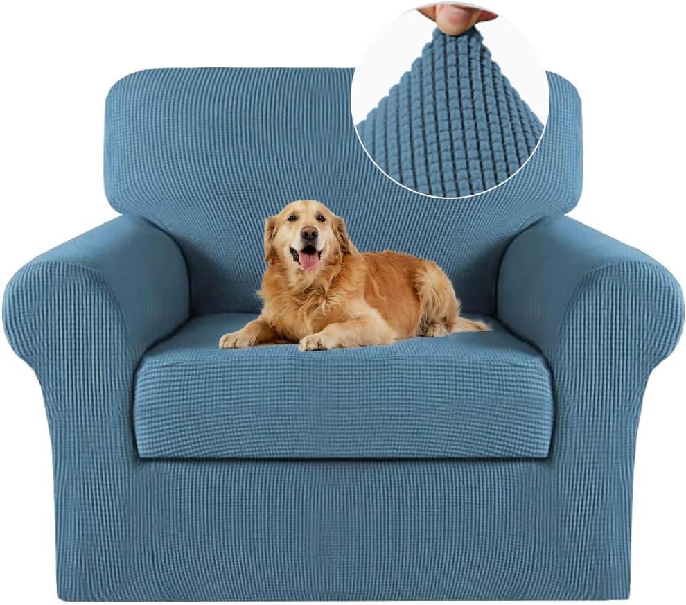 2 Piece Chair Covers Chair Slipcovers For Living Room Armchair Sofa Covers Chair Couch Cover with Arms Washable Furniture Protector for Chairs 85% polyester, 15% Spandex Fabric (Chair, Dusty Blue)
